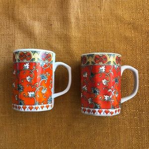 Vintage Floral Set of 2 Mugs mid century boho